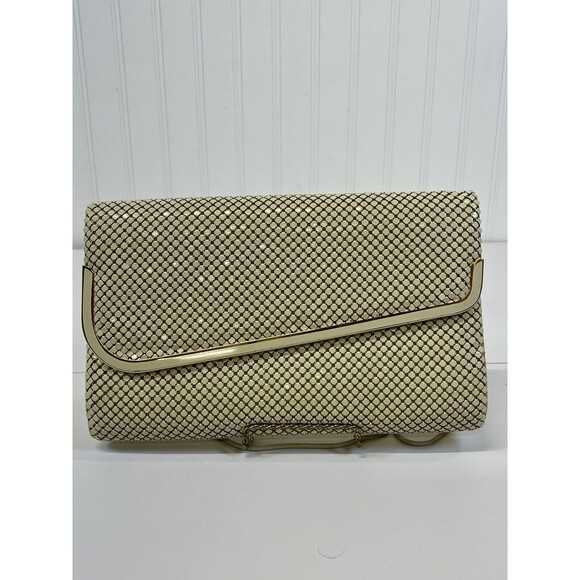 Vintage Art Deco Ivory/White GloMesh Clutch Purse Bag With Chain Shoulder‎ Strap - Picture 1 of 9